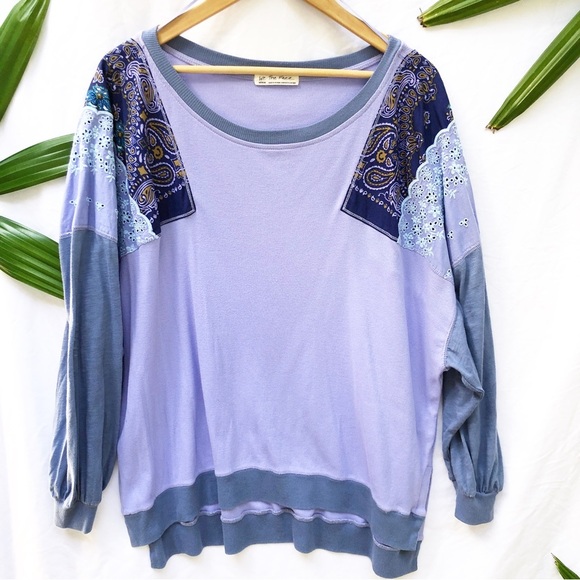 FREE PEOPLE | WE THE FREE FEELIN IT BOHO PATCHWORK SHIRT IN CORNFLOWER MEDIUM - Picture 5 of 7